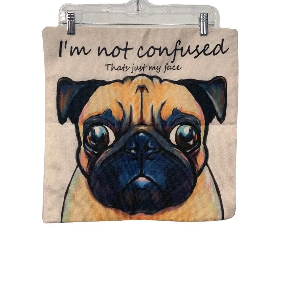 Pug Dog Linen Cotton Blend Pillow Cover 17X17 Nordic Trading Co New